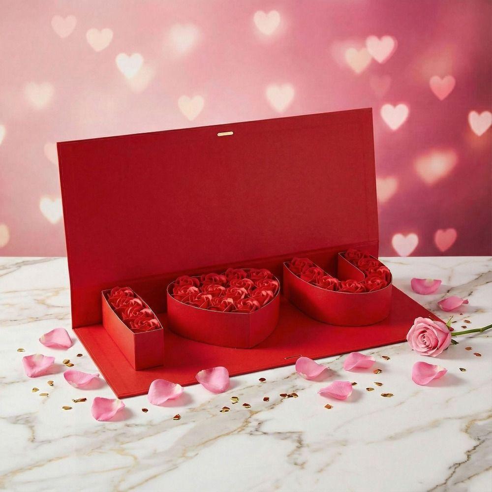 Rectangle I Love You Empty Box Romantic Large Size Jewelry Gift Box Red Color Letter-Shaped Thicker Flowers Gift Box