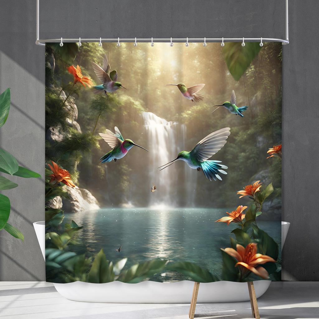 Bathroom Waterproof Curtain Digital Printing Landscape Waterfall Shower Curtain Free Punching Toilet Partition Curtain Shower Cloth