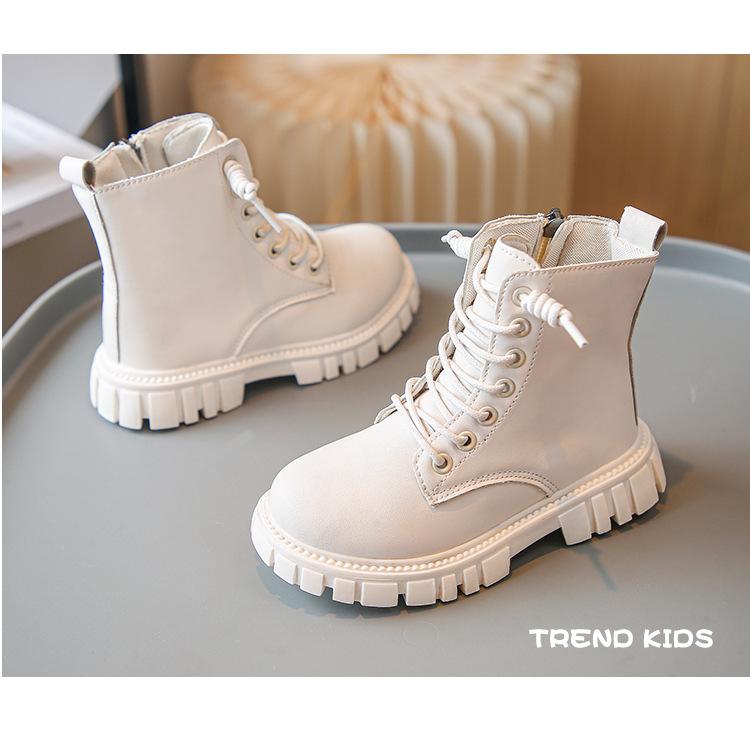 Girls Autumn Short Boots Winter Children Soft Soled Booties Girls Leather British Children's Boots Front Lacing Side Zippers