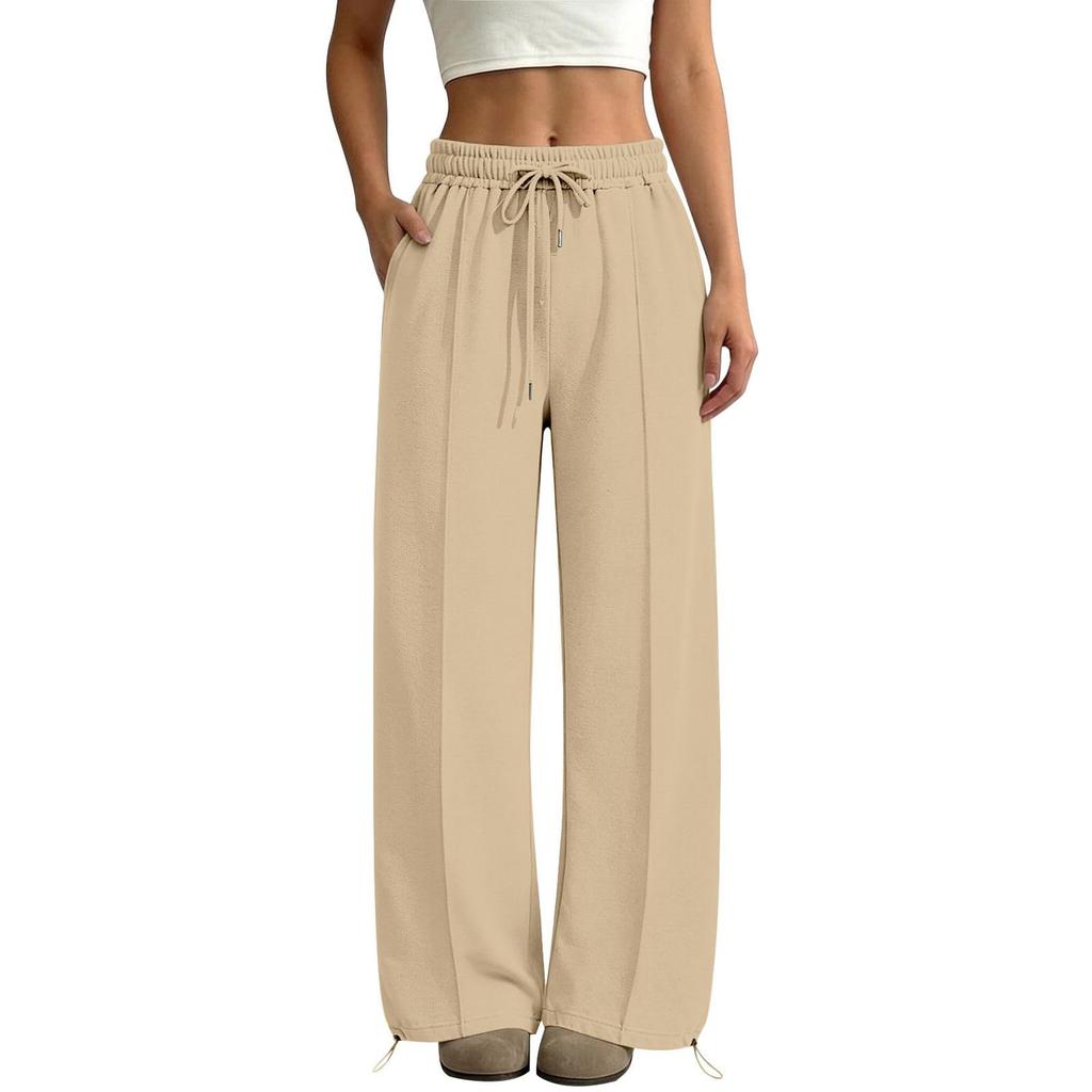 Womens Elevated Wide Leg Pants Drawstring Waist Relaxed Palazzo Trousers