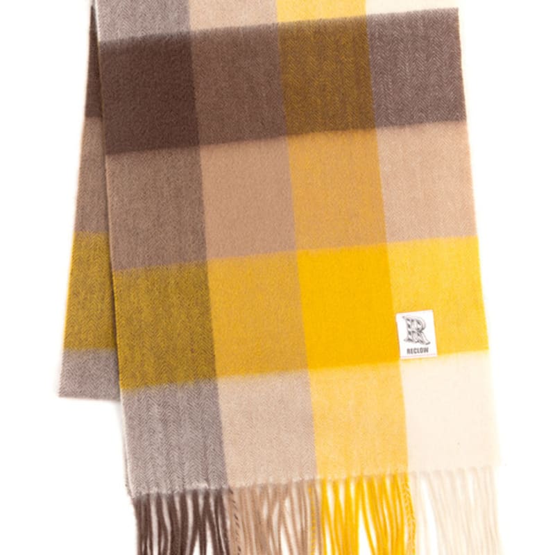 RECLOW RECLOW LAND 100% Cashmere Check Muffler Yellow