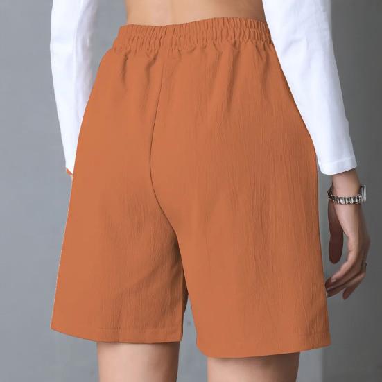Damen Sommer-Shorts, lässig, Stretch, mittlere Taille, Shorts mit Taschen, Kordelzug, weites Bein
