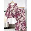 Completo Due Pezzi Stampa Geometrica Donna Tunica a Manica Lunga Orlo Irregolare Pantaloni a Gamba Larga Set Coordinato Casual