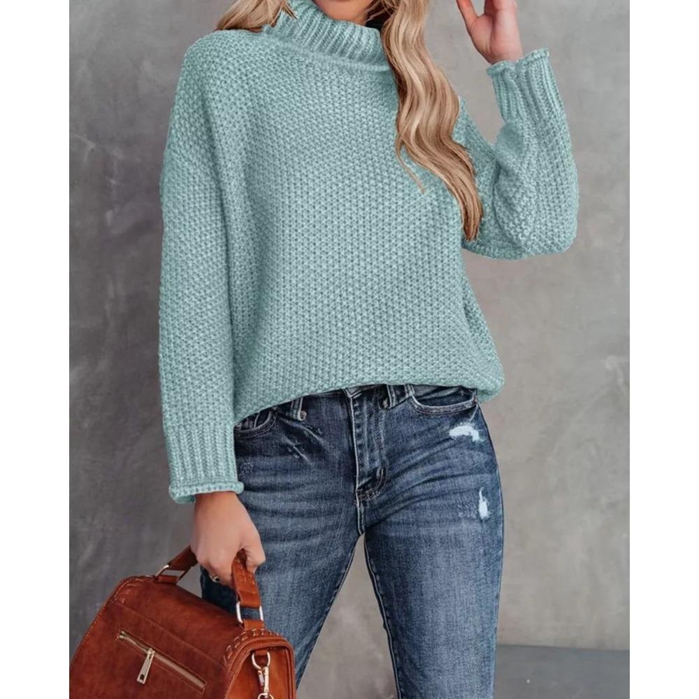 New Autumn and Winter Knitted Sweater, Solid Color High-neck Casual Loose Sweater Pullover