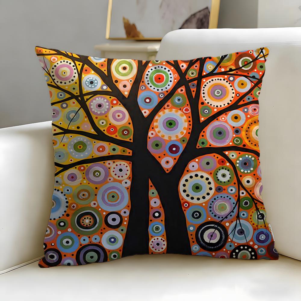 classic theme Colored Tree Cushion Cover Soft EasyWash Pillow Case Versatile for Couch Bed Travel and Office