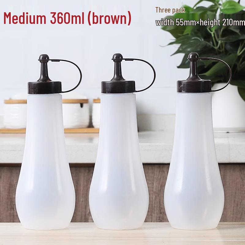 Set aus 3 transparenten Quetschflaschen mit spitzer Öffnung für Ketchup, Honig, Sahne, Salatdressing und Austernsauce.