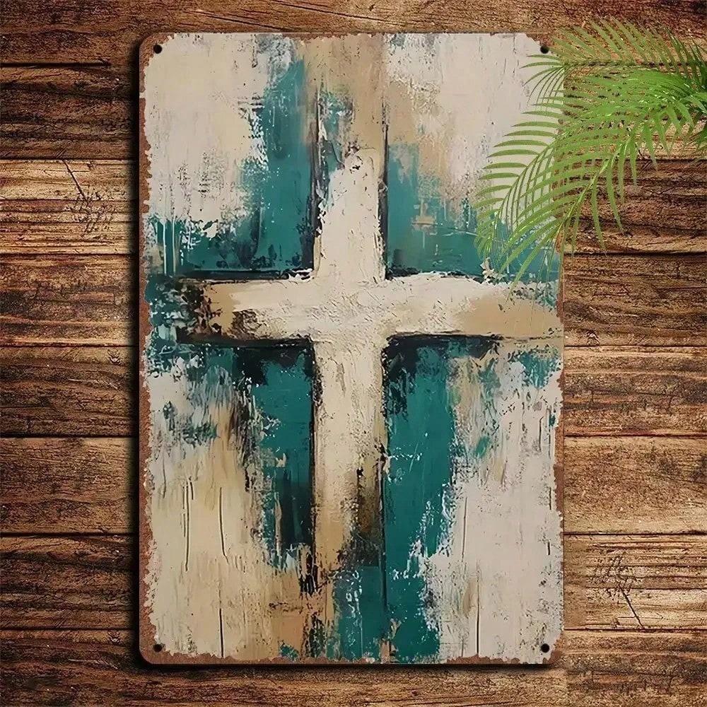 

Vintage Iron Cross Metal Poster 12x8 inch Religious Wall Art for Living Room