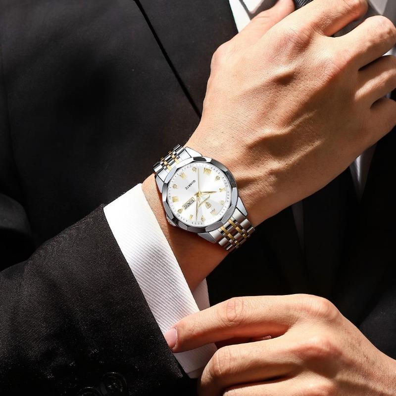 POEDAGAR Orologio da uomo di lusso originale impermeabile luminoso con data settimana acciaio inossidabile quarzo moda