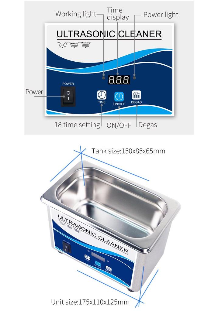 Compact Ultrasonic Cleaner for Jewelry, Glasses, Dentures, Watches & Circuit Boards