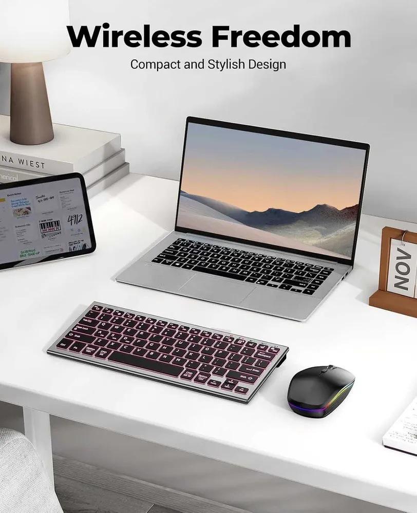 Ultra-thin Backlit Wireless Keyboard & Mouse Set - 2.4G Rechargeable Bluetooth for Office Use
