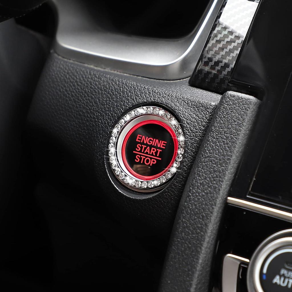 WINKA Car Engine Start Stop Button Cover Bling Accessories for Car 2pcs Ignition Ring Caps Keyless Push Start Button Ring Cap Interior Decoration