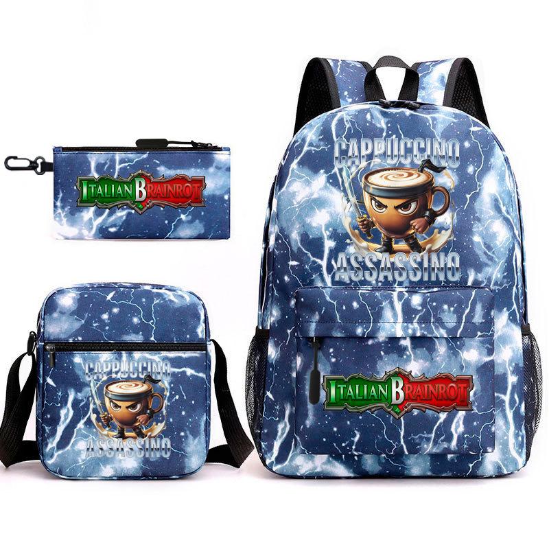 Cartoon abstract Shanhaijing primary school students and teenagers backpack schoolbag tongtongsahur three-piece set L