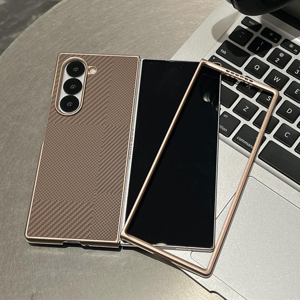 Luxury Kevlar Carbon Fiber Pattern Plating Phone Case For Samsung Z Fold 7 6 5 4 Shockproof Bumper Matte Solid Color Back Cover