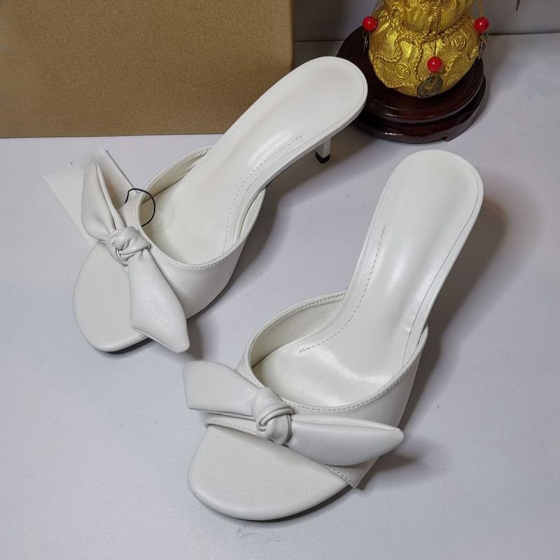

Fashion Summer Peep Toe Butterfly-knot Women Mules Shoes Comfortable Leather 2025 Brand Stilettos Slip on Casual Mid Heels Lady Sandals 36