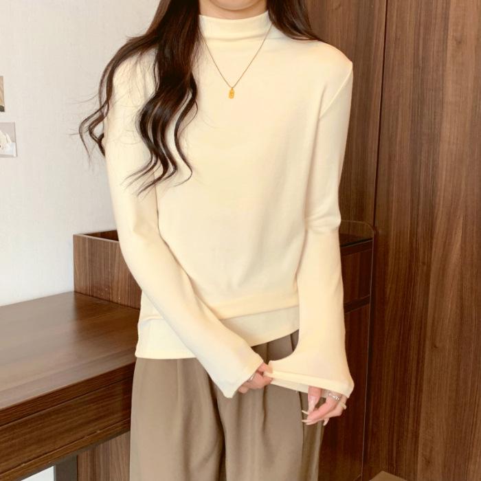 2025 Women's Thermal Fleece Velvet Long Sleeve T-Shirt, Half-High Collar Brushed Base Layer for Autumn/Winter