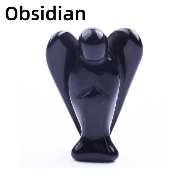 Statue d'ange de 1,5 pouce en pierre sculptée en cristal de jade naturel, statue de guérison Reiki, décoration de la maison, pièces de sculpture d'ange en cristal, cadeaux artisanaux