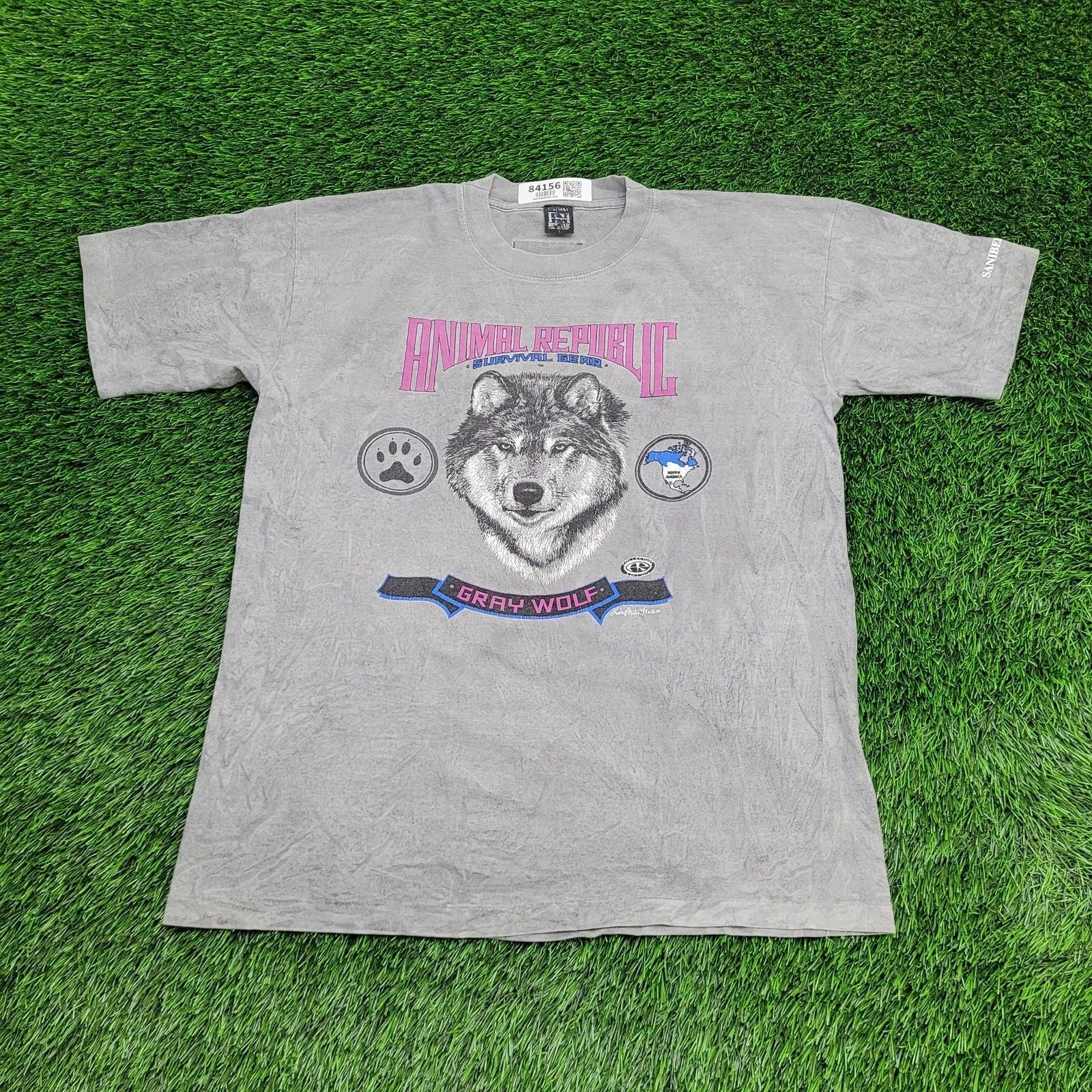 Vintage 1991 Wolf Shirt Large 22x27 Gray L