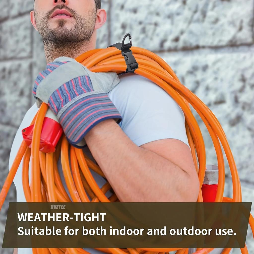 45cm Black Adjustable Extension Cord Organizer with 3-Axis Buckle - Heavy-Duty Storage Strap for Workshop & Garage Organization