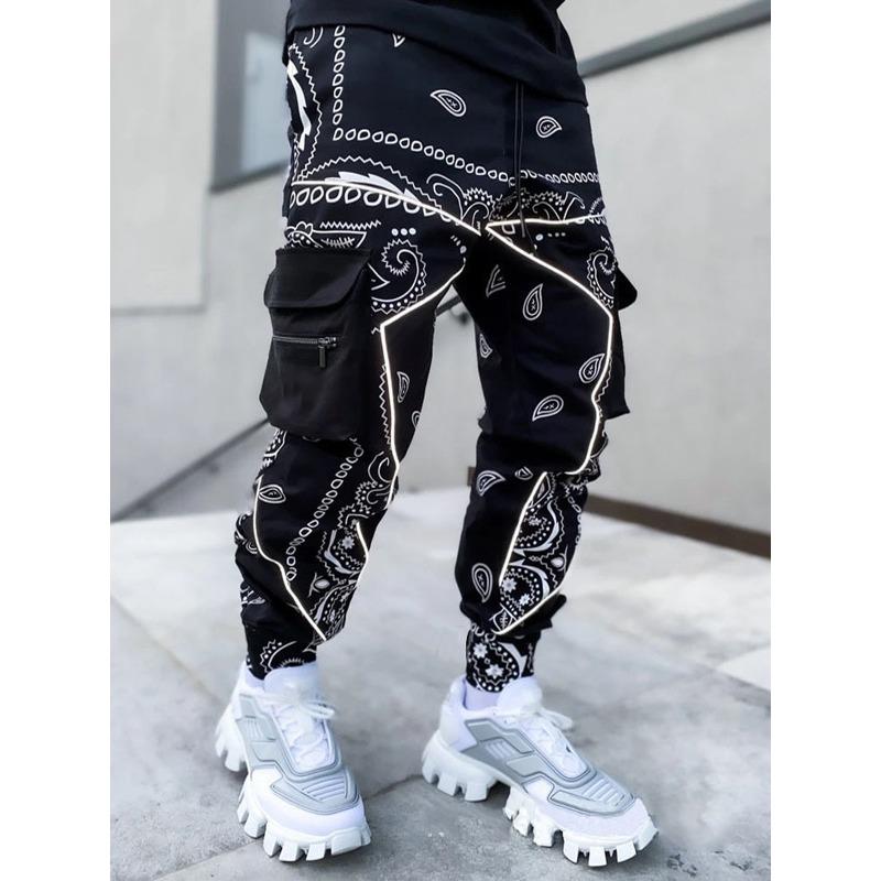 Men's Stylish Paisley Joggers with Multiple Pockets - Comfortable Fit for Sports and Casual Wear Street Personality