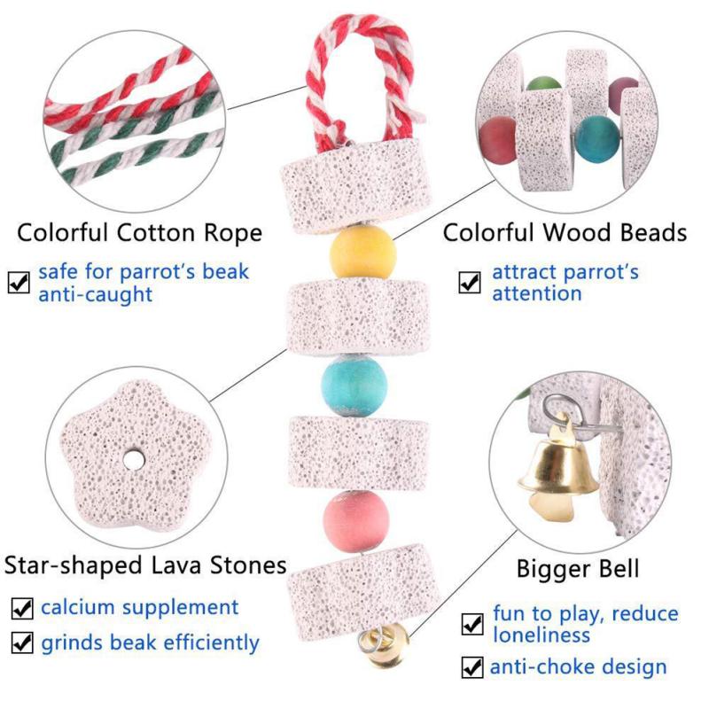 Papagei Kalziumergänzung Mineralfutter Schnur Vogel Schnabel Schleifstein Kauspielzeug mit Glocke für