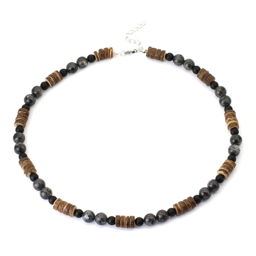 2Pcs Jewelry Set Natural Coconut Husk Wood Necklace Bracelet Men 18 Inches Short Collar Volcanic Tiger Eyes Stone Colar Pulsera