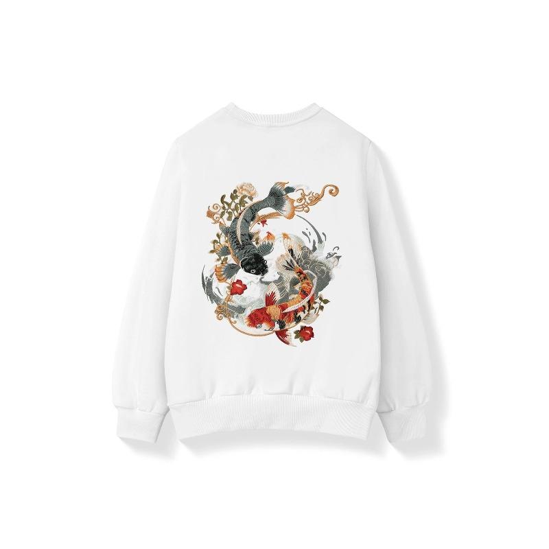 Niepce Men's Japanese Streetwear Yin Yang Koi Embroidered Graphic Sweater