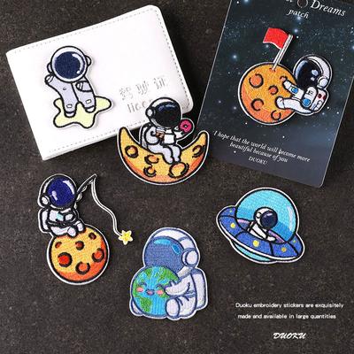 Embroidery Label Planet Cartoon Astronaut Patch Clothing Accessories Badge Embroidery Sticker Hand Account Self-adhesive Cloth Sticker