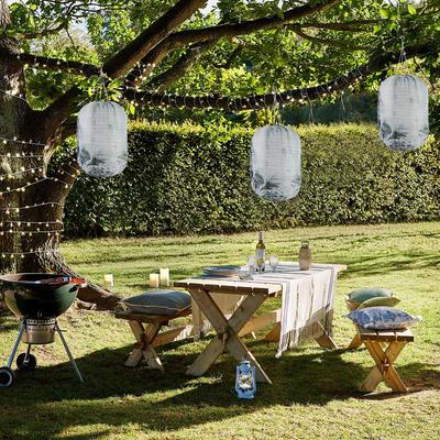 Solar Powered Print Hanging Lantern 25cm Chinese LED Light IP65 Waterproof LED Festival Lanterns Outdoor Garden Party Decoration