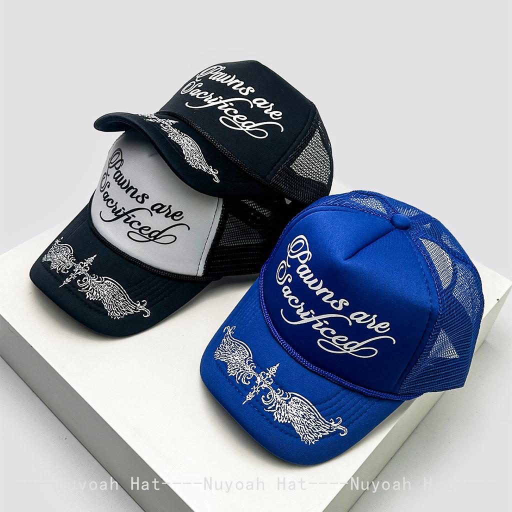 New Unisex Personal Printed Letters Wing Baseball Hats Hip Hop Breathable Color Block Sunshade Trucker Caps Mesh Versatile Ins