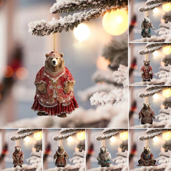 Polar Bear Christmas Ornament Cute Bear Xmas Tree Ornament 2D Acrylic Hanging Pendant for Car Interior Home Decor