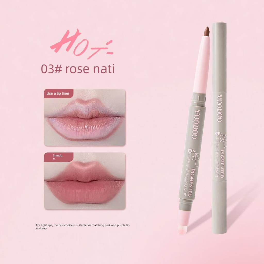 Voodoo Double-Ended Lip Liner with Lip Brush, Waterproof, Long-Lasting, Non-Fading, Nude Color Lip Brush and Lip Pencil In One