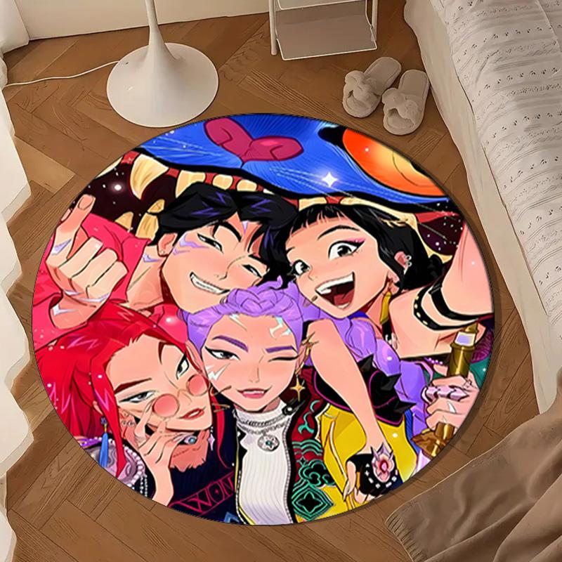 Kpop Cartoon Round Rug for Livingroom,Bedroom, Palyroom, Chair Rug, Area Rug, Circle Carpet, Large Size Fan Christmas Gift