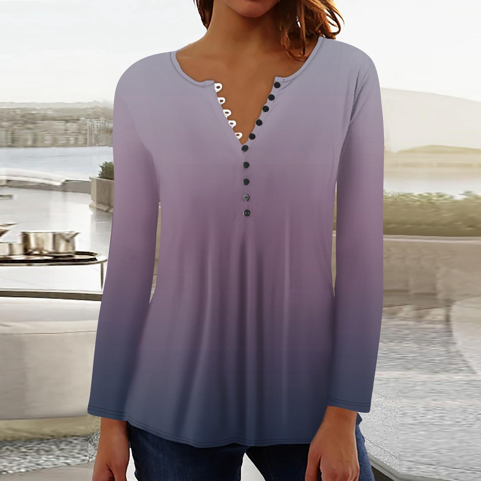 

Женский повседневный топ свободного покроя с длинным рукавом и пуговицами XL фиолетовый