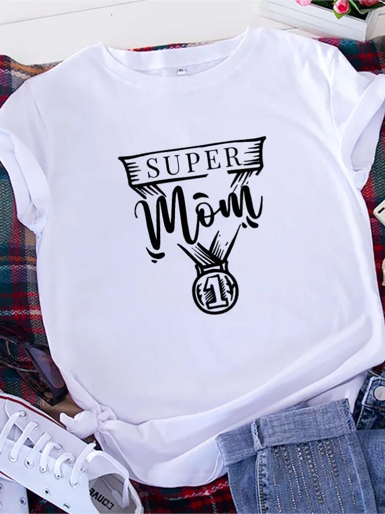 SUPER MOM NO.1 Print Women T Shirt Short Sleeve O Neck Loose Women Tshirt Ladies Tee Shirt Tops Clothes Camisetas Mujer
