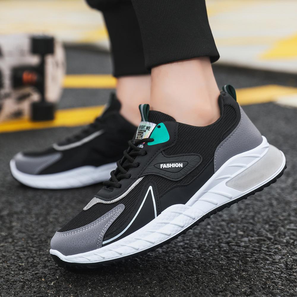 Men's Shoes Summer New Breathable Mesh Fly-woven Versatile Casual Soft-soled Running Thick-soled Black Sports Trendy Shoes