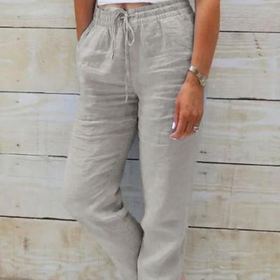 Damen Sommer Elastischer Bund Tasche Weitbein Hose Neun Punkte Hose KTB