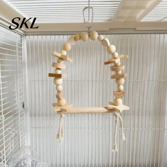 Bird Swing Toy Hanging Parrot Toy, Wooden Perch Stand for Cage, Wood Chew Beads Blocks Parakeet Cockatiel Budgie Macaws