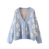 Women's  And Winter Fashion Flower Cardigan Sweater V-neck Long-Sleeved Sweater Women