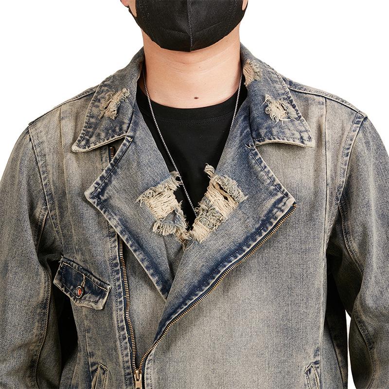Men's Plus Size Retro Denim Jacket with Turn-Down Collar and Multi-Pockets for Spring
