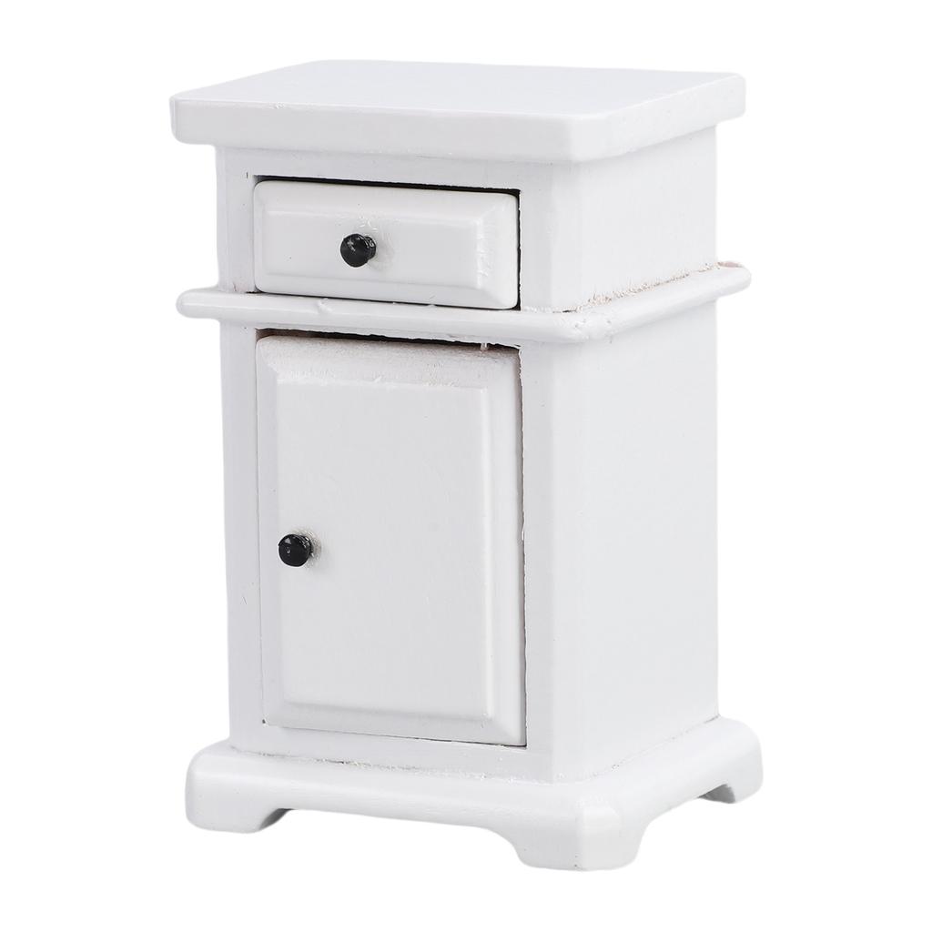 1:12 Scale Miniature Bedside Cabinet Birch Wood Furniture Nightstand with Drawer for Bedroom