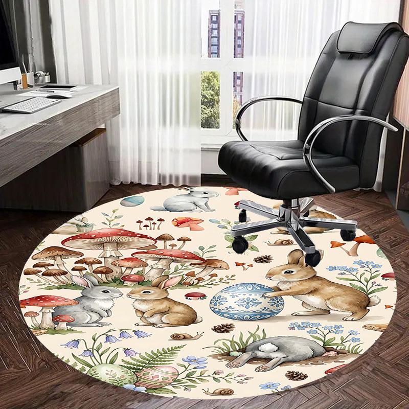 1PC Easter Bunny Rabbit Non-Slip Floor Round carpet, Office, family, bedroom, Large Area Rug Indoor Rugs,  Durable PolyesterH0350