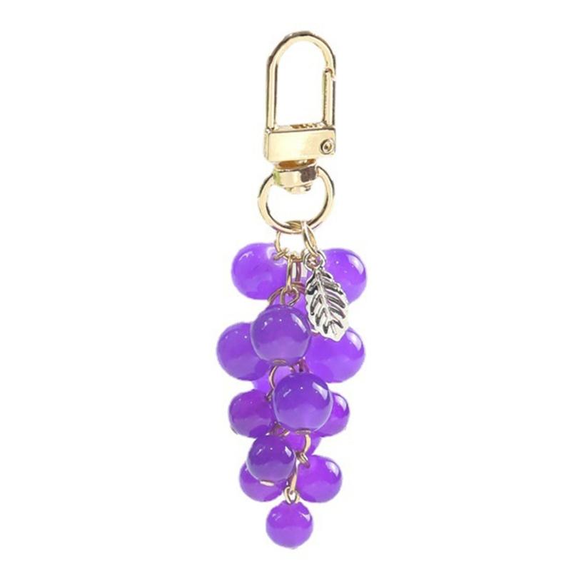 Crystal Grape Charm Keychain Sweet Cool Simulated Fruit Keyring Pendant Bag Hanging Ornament Women Backpack Decorations