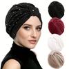 1Pc Sequined Crinkled Fabric Knotted Headscarf Hat Muslim Turban Hat [Middle Eastern Headscarf]