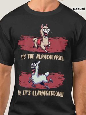 2026 New Laughing Alpaca Apocalypse Theme Tshirt  Alpaca Apocalypse Arrives Running Alpaca Pattern Short Sleeve Shirt