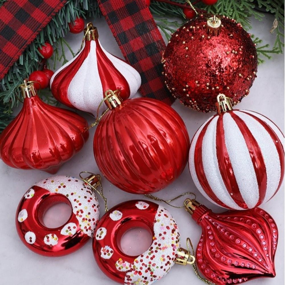 8PCS/Box 8CM Christmas Hanging Balls Shatterproof Plastic Christmas Tree Ornament Electroplated Painted