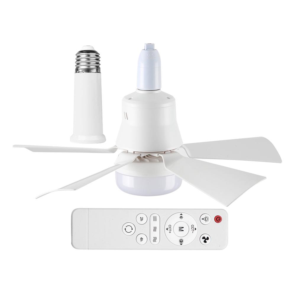 E26 Base Small Ceiling Fan Small White Ceiling Fan Remote Control Dimmable LED Socket Fan Light for Closet Dressing Room Kitchen