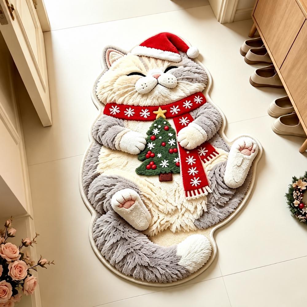Non-Slip Cat-Shaped Area Rug 2D Cartoon Carpet Soft Home Decor Carpet Bedrooms