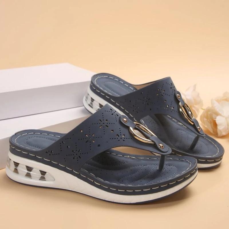 Fashion Women's Shoes 2025 High Quality Summer Women's Slippers Outdoor Open Toe Mid Heel Water Proof Casual Concise Thong Slippers