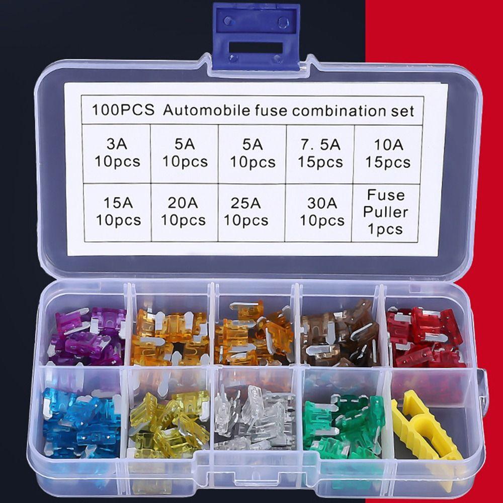 70/100PCS 5-30A Automobile Fuse Combination Set Multicolor Fuse Puller Car Fuse Kits Case Assorted Small Standard Fuse Set