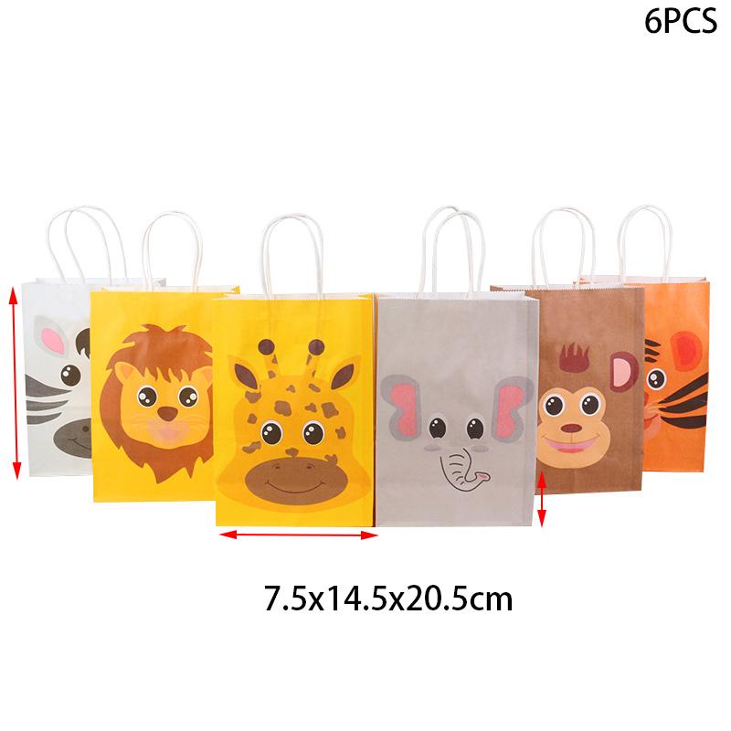 

6Pcs Jungle Safari Animals Paper Gift Bags Jungle Theme Birthday Party Decor Candy Cookies Packing Box Kids Baby Shower Supplies 20.5x14.5x7.5cm